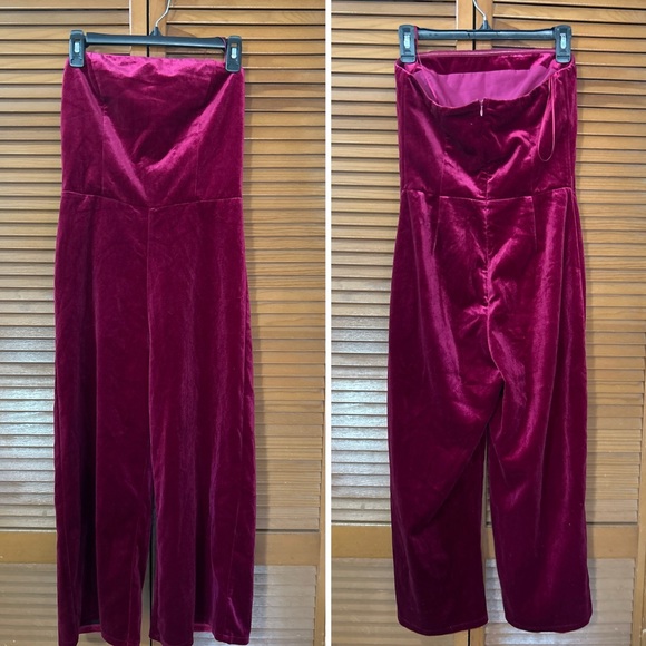 Lucy Paris Womens Strapless Velvet Jumpsuit, Burgundy, xs - Picture 4 of 9